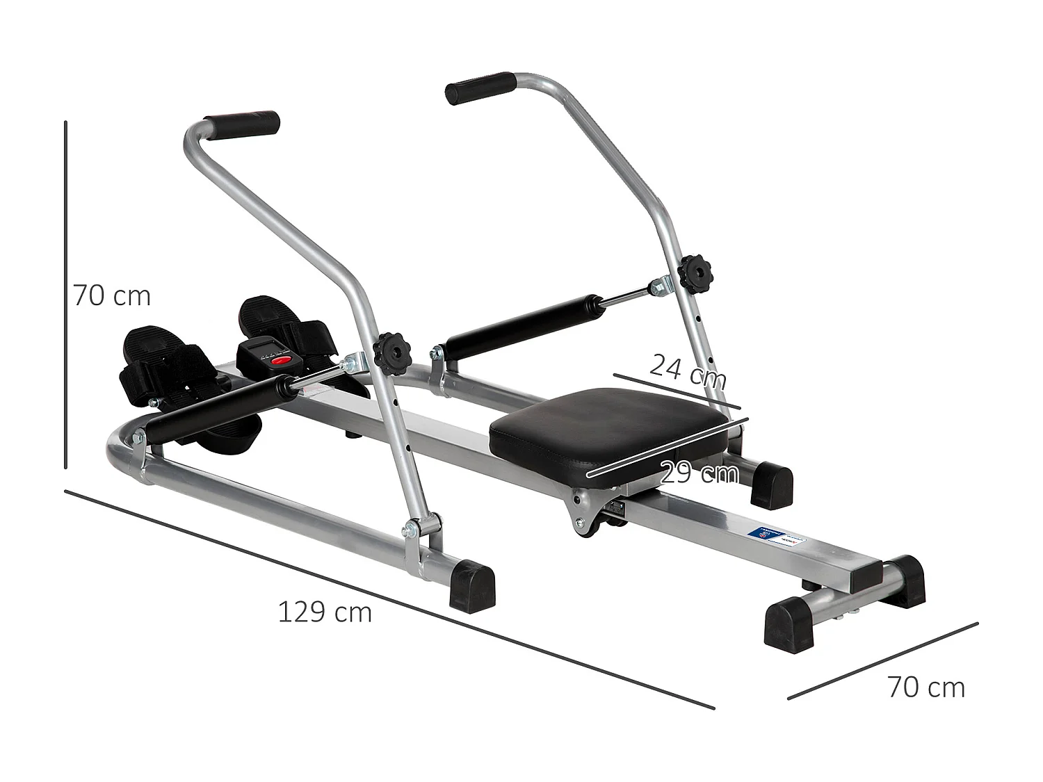 Rameur d'appartement pliable - collaboration Aosom.fr x FFHandball - résistance 3 niv. écran LCD multifonction - acier ABS noir gris