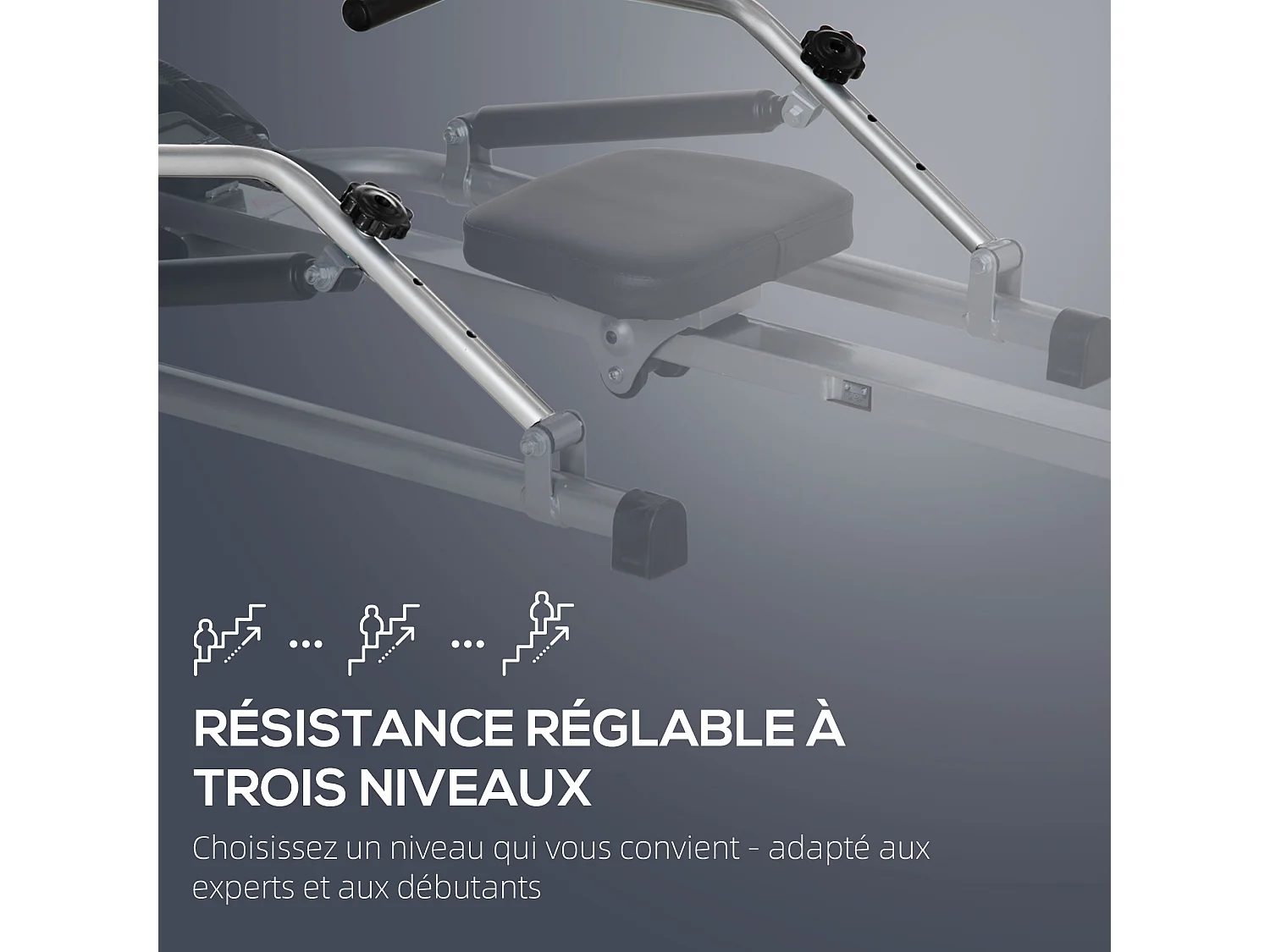 Rameur d'appartement pliable - collaboration Aosom.fr x FFHandball - résistance 3 niv. écran LCD multifonction - acier ABS noir gris