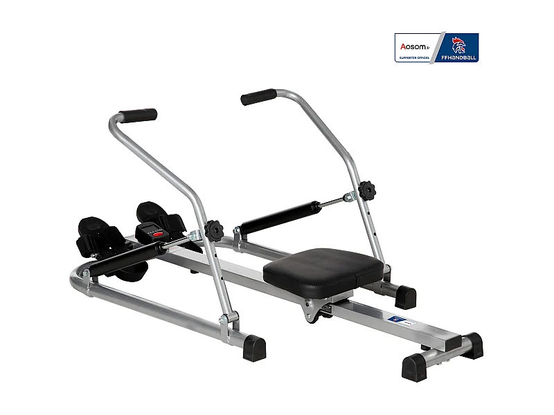 Rameur d'appartement pliable - collaboration Aosom.fr x FFHandball - résistance 3 niv. écran LCD multifonction - acier ABS noir gris