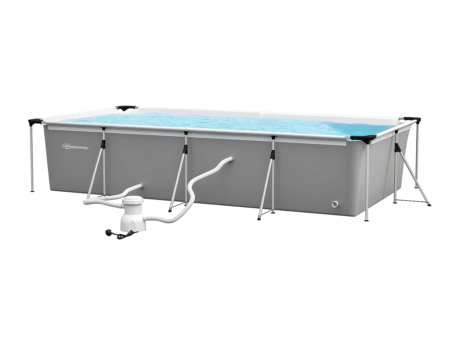 Piscine hors sol rectangulaire 5 pers. dim. 472L x 282l x 80H cm avec accessoires blanc gris