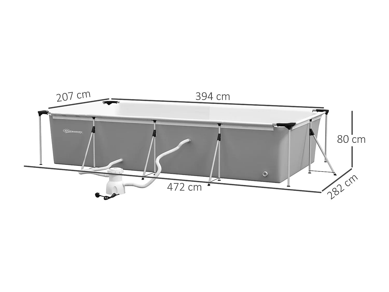 Piscine hors sol rectangulaire 5 pers. dim. 472L x 282l x 80H cm avec accessoires blanc gris