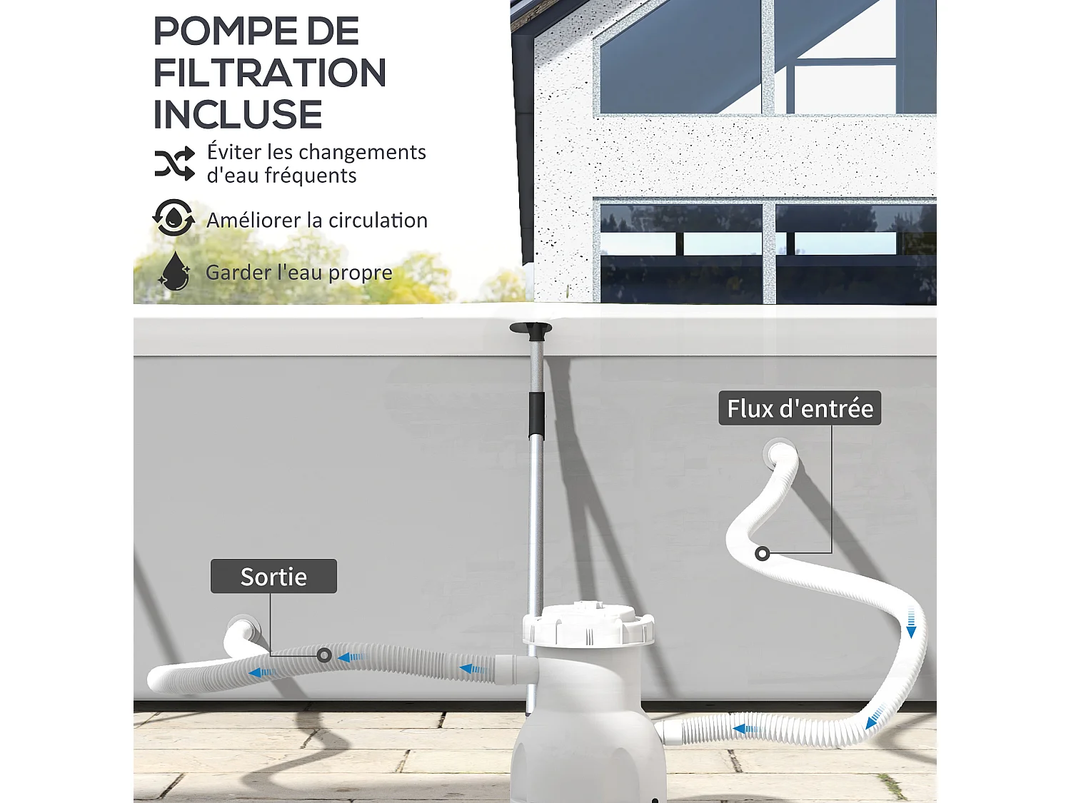 Piscine hors sol rectangulaire 5 pers. dim. 472L x 282l x 80H cm avec accessoires blanc gris