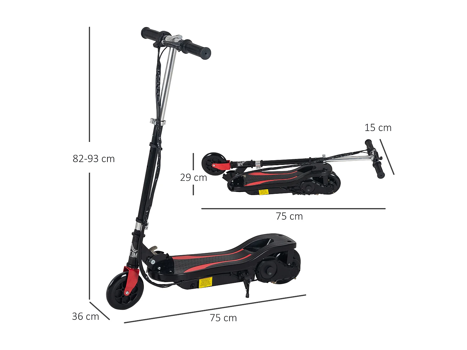 Trottinette électrique pliable enfant 7-14 ans - hauteur réglable - 120W 24V max. 12 Km/h - métal PP rouge noir