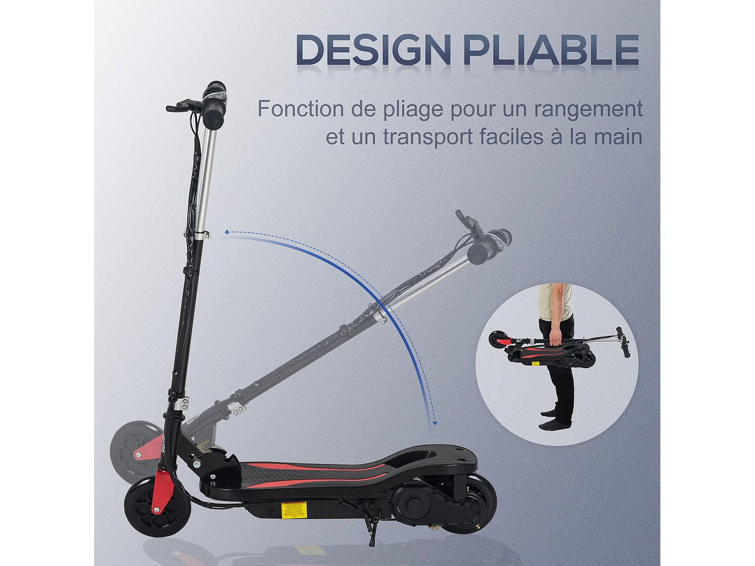 Trottinette électrique pliable enfant 7-14 ans - hauteur réglable - 120W 24V max. 12 Km/h - métal PP rouge noir