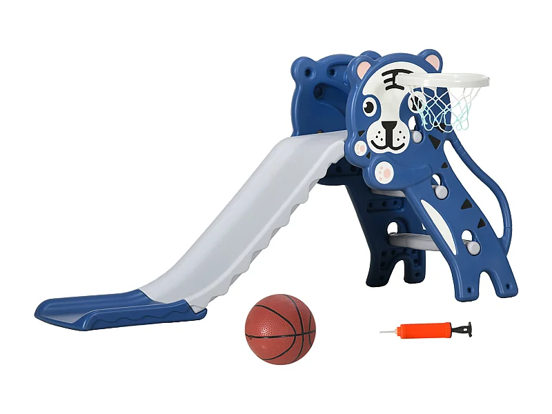Toboggan enfant panier basket design tigre 18-36 mois usage intérieur - balle, pompe incluses - PE bleu gris