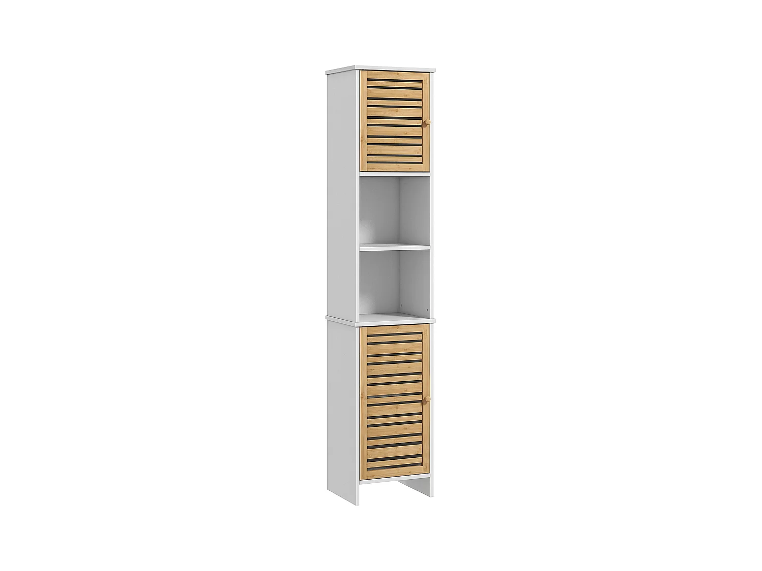 Meuble colonne salle de bain style cosy chic - 2 portes, 2 étagères, 2 niches - dim. 35L x 30l x 170H cm - blanc bambou