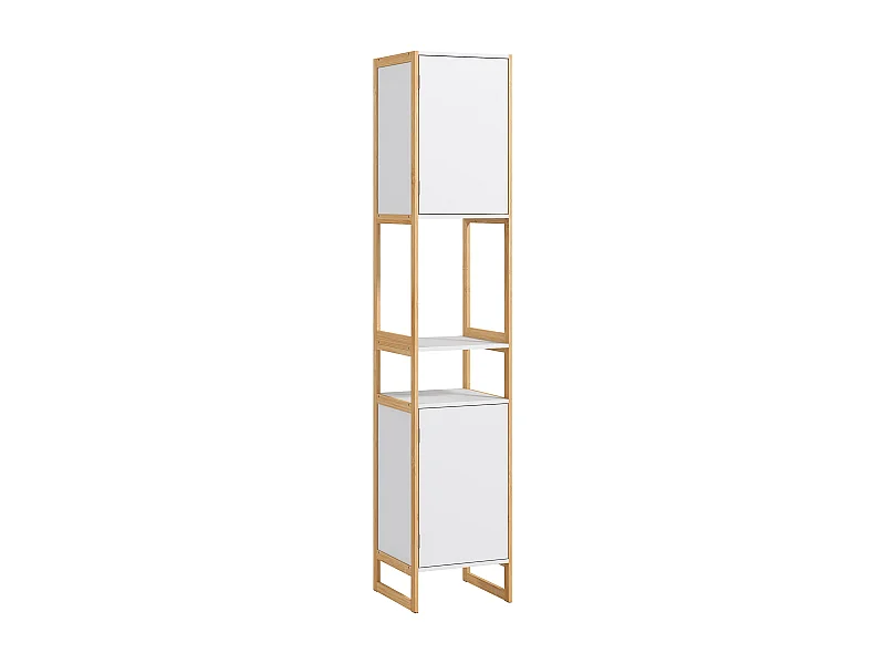 Meuble colonne salle de bain 2 niches 2 portes étagère dim. 33L x 33l x 170H cm bambou blanc