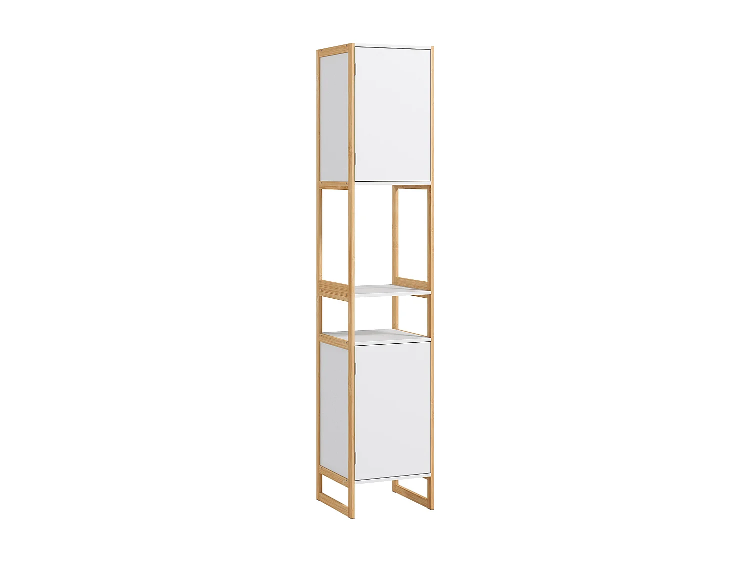Meuble colonne salle de bain 2 niches 2 portes étagère dim. 33L x 33l x 170H cm bambou blanc