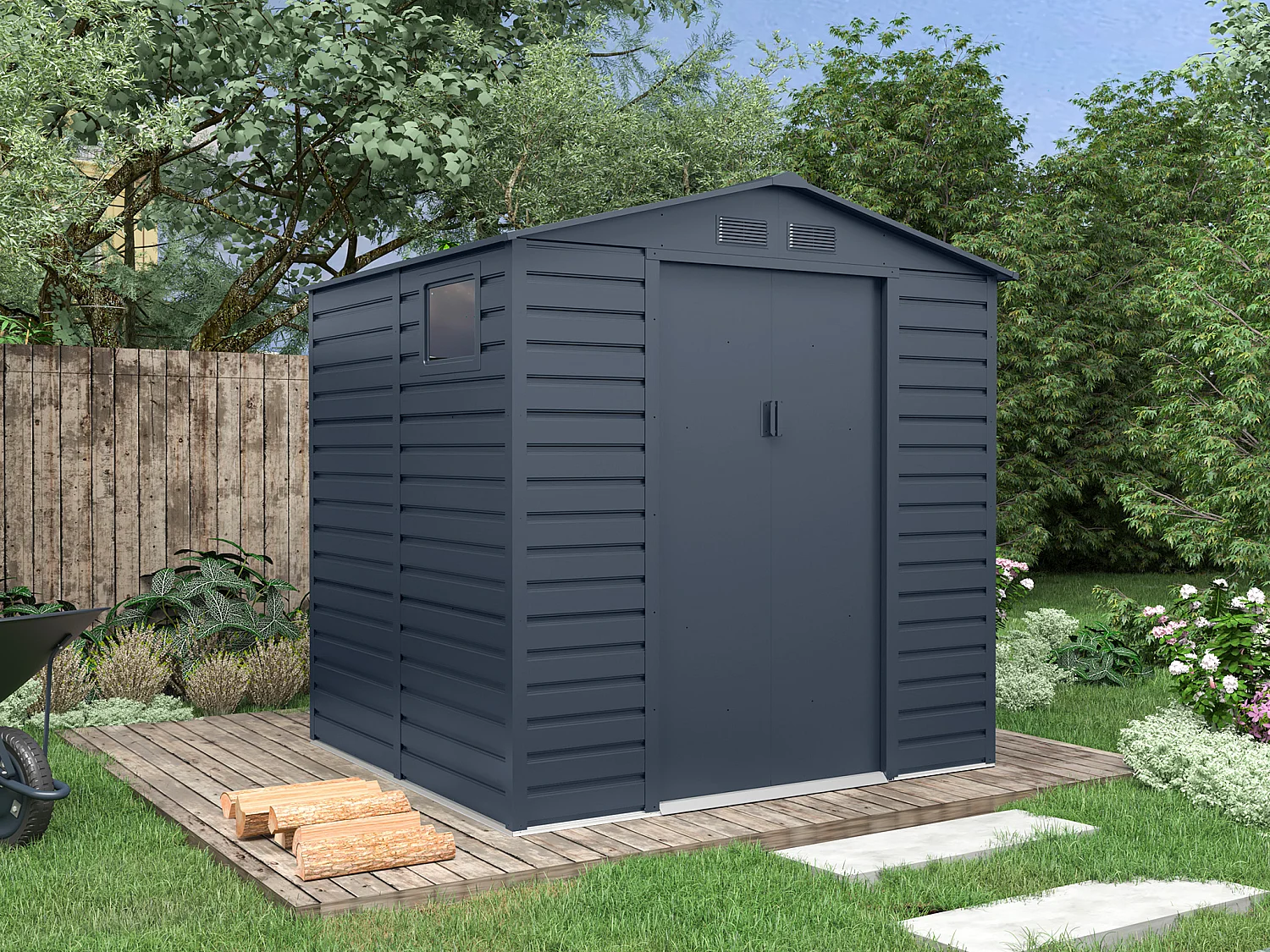 Abri de jardin métal en acier galvanisé - Anthracite - 4,15 m² - ADELMO