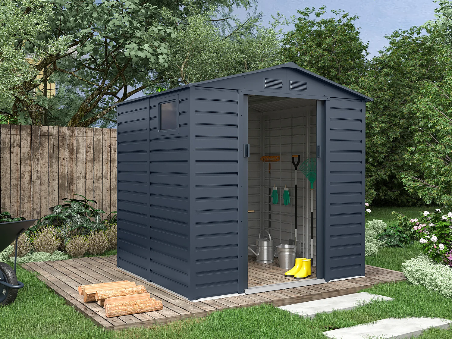 Abri de jardin métal en acier galvanisé - Anthracite - 4,15 m² - ADELMO