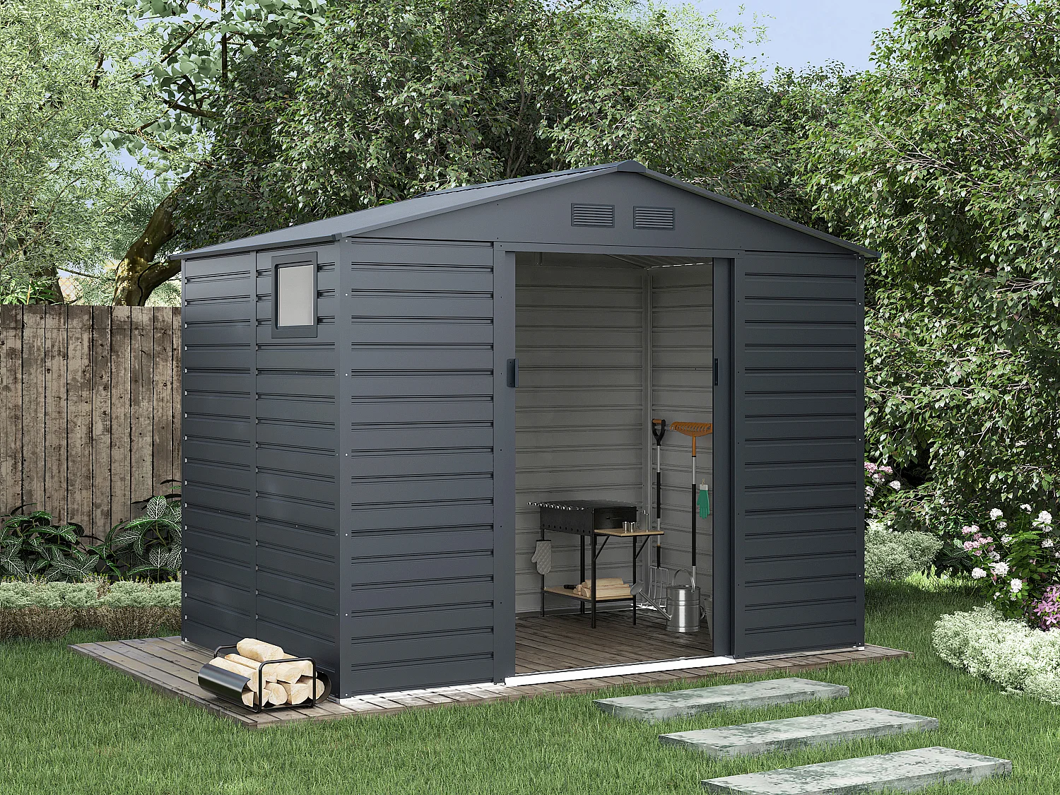 Abri de jardin métal en acier galvanisé - Anthracite - 5,40 m² - ADELMO