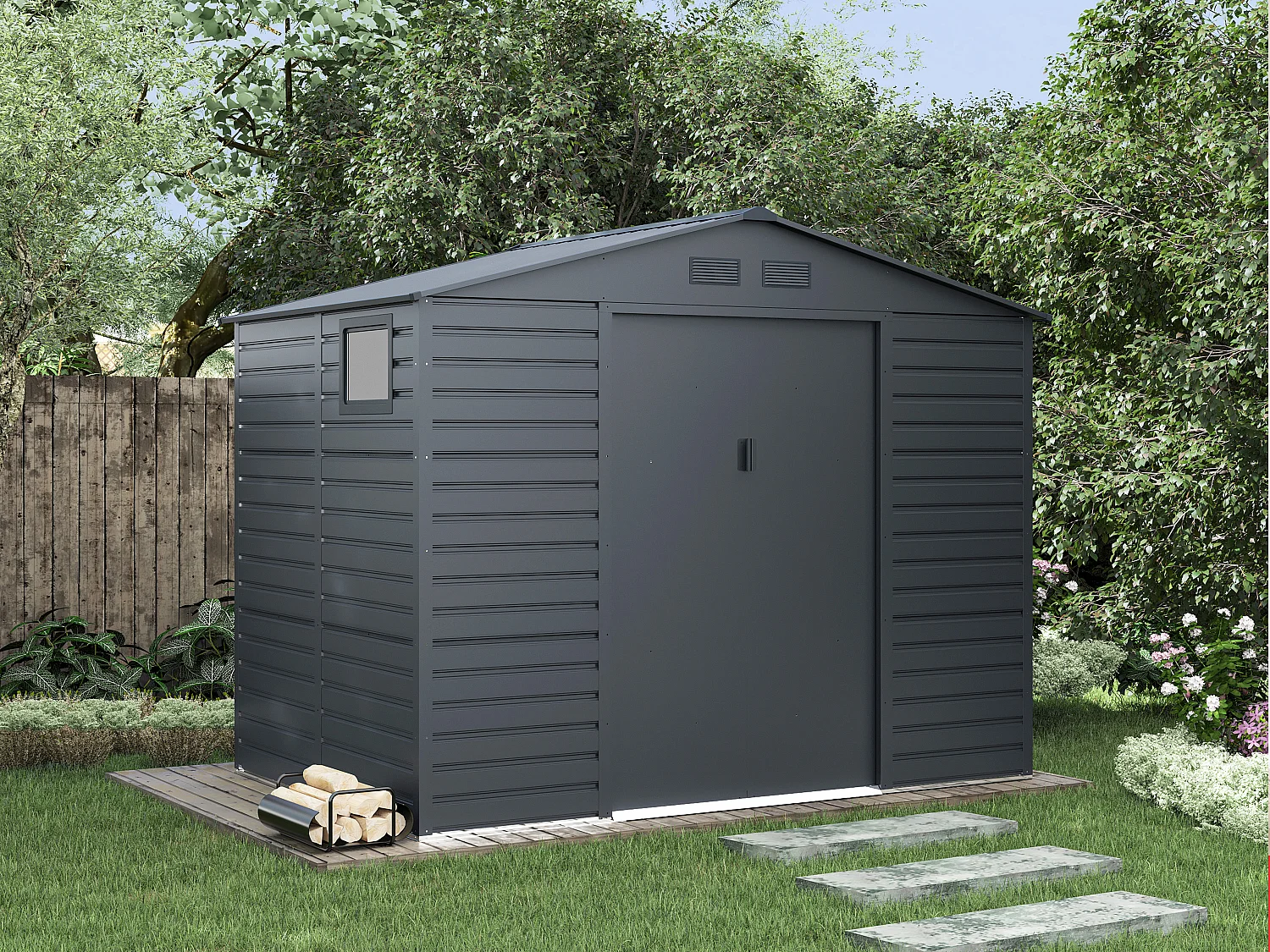 Abri de jardin métal en acier galvanisé - Anthracite - 5,40 m² - ADELMO