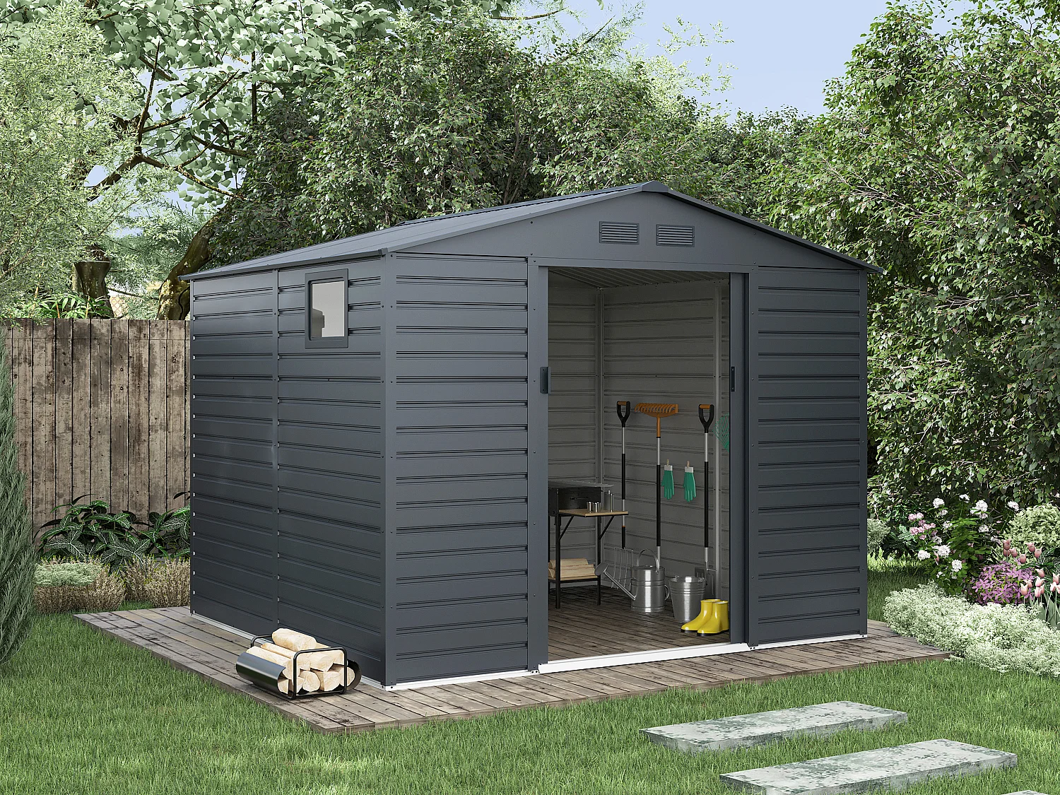 Abri de jardin métal en acier galvanisé - Anthracite - 7,17 m² - ADELMO