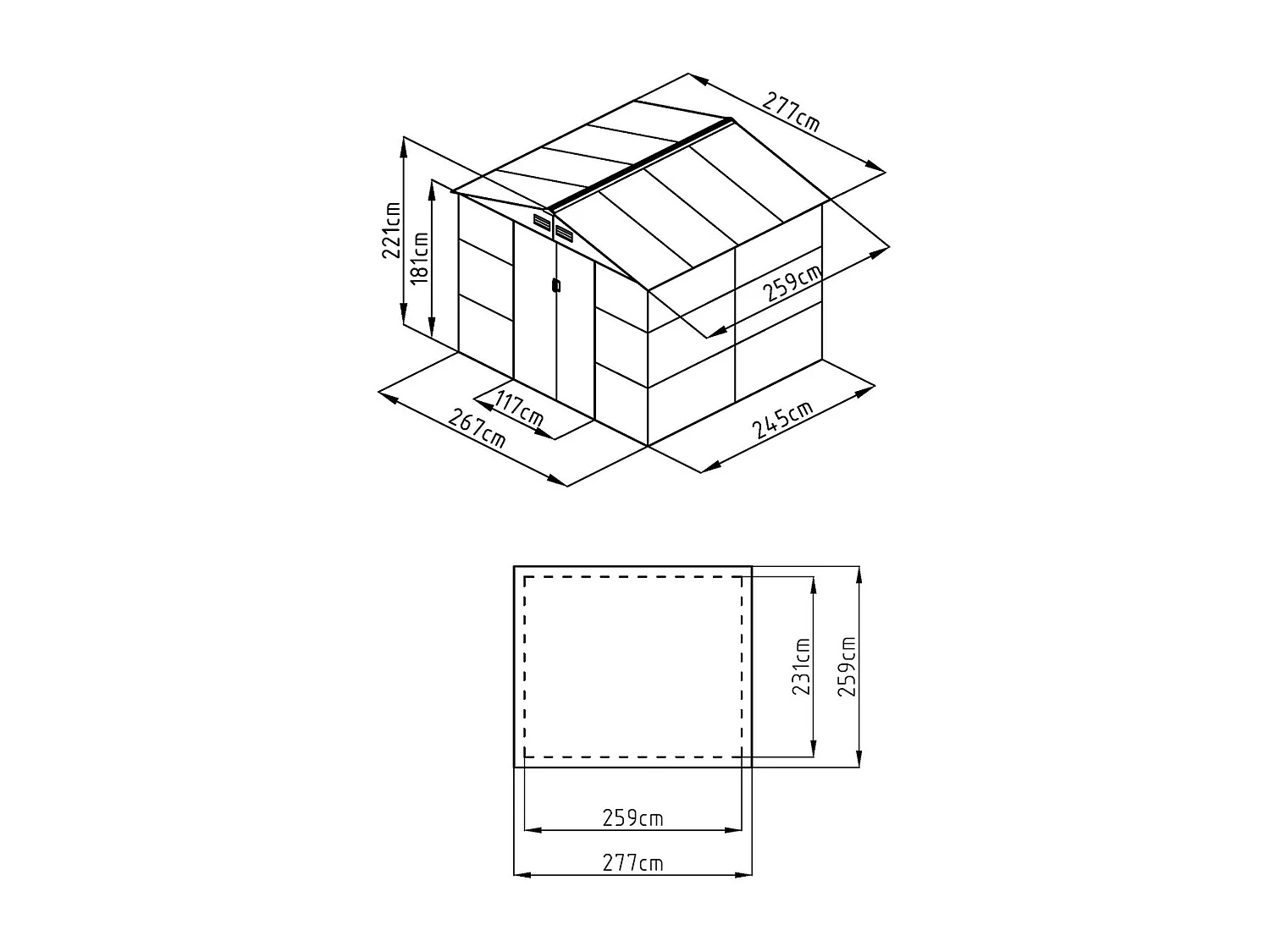 Abri de jardin métal en acier galvanisé - Anthracite - 7,17 m² - ADELMO
