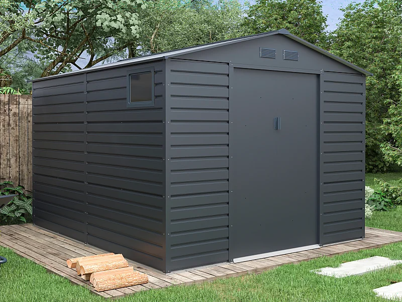 Abri de jardin métal en acier galvanisé - Anthracite - 8,94 m² - ADELMO