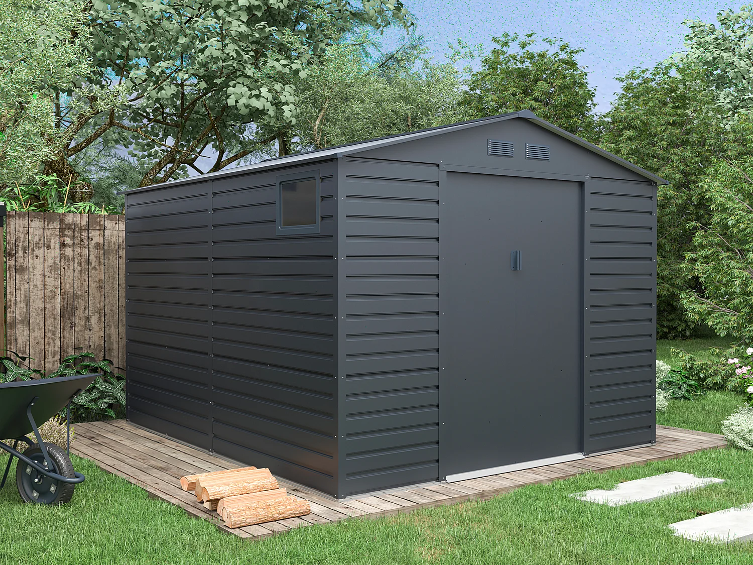 Abri de jardin métal en acier galvanisé - Anthracite - 8,94 m² - ADELMO