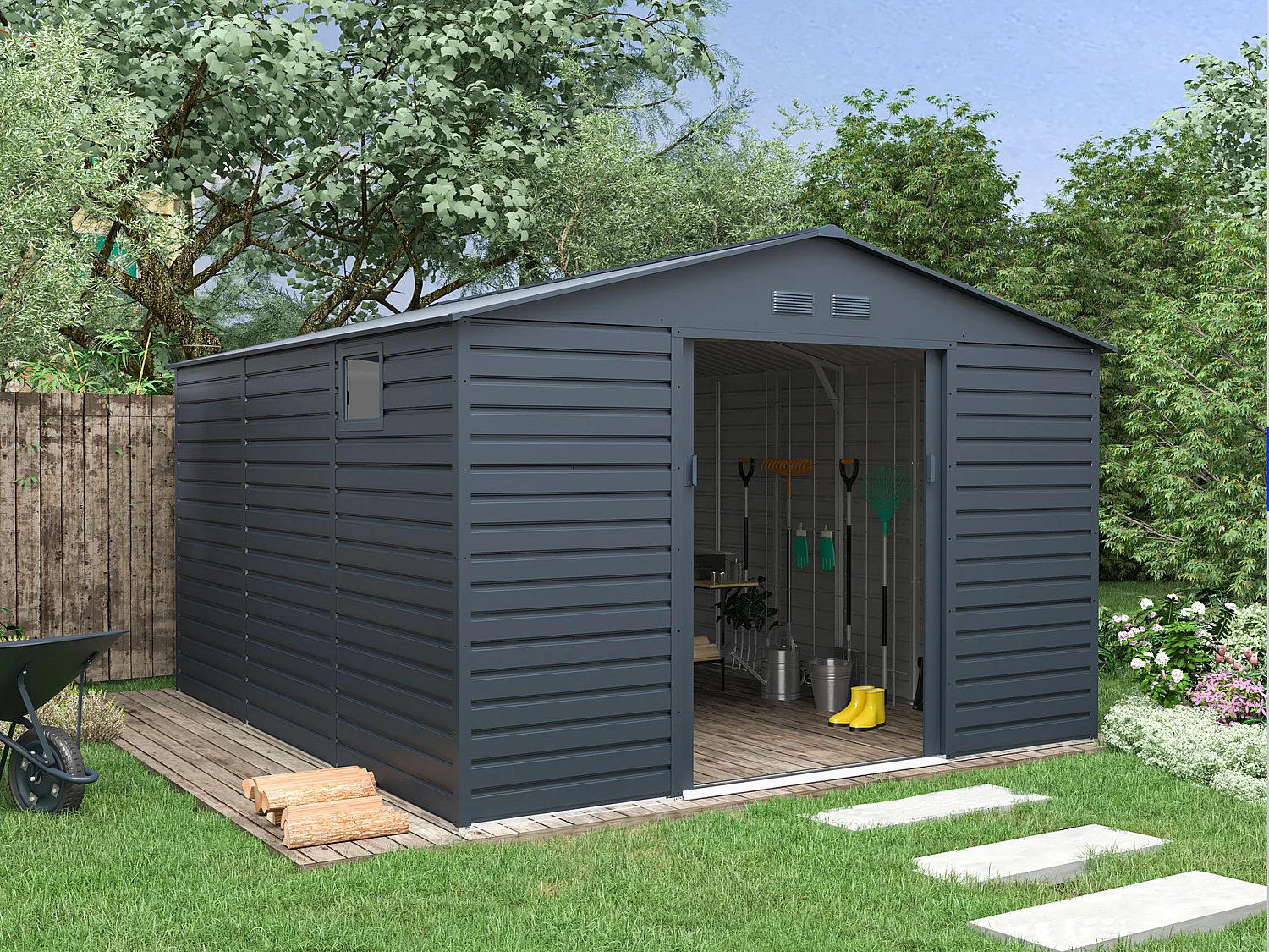 Abri de jardin métal en acier galvanisé - Anthracite - 13,12 m² - ADELMO