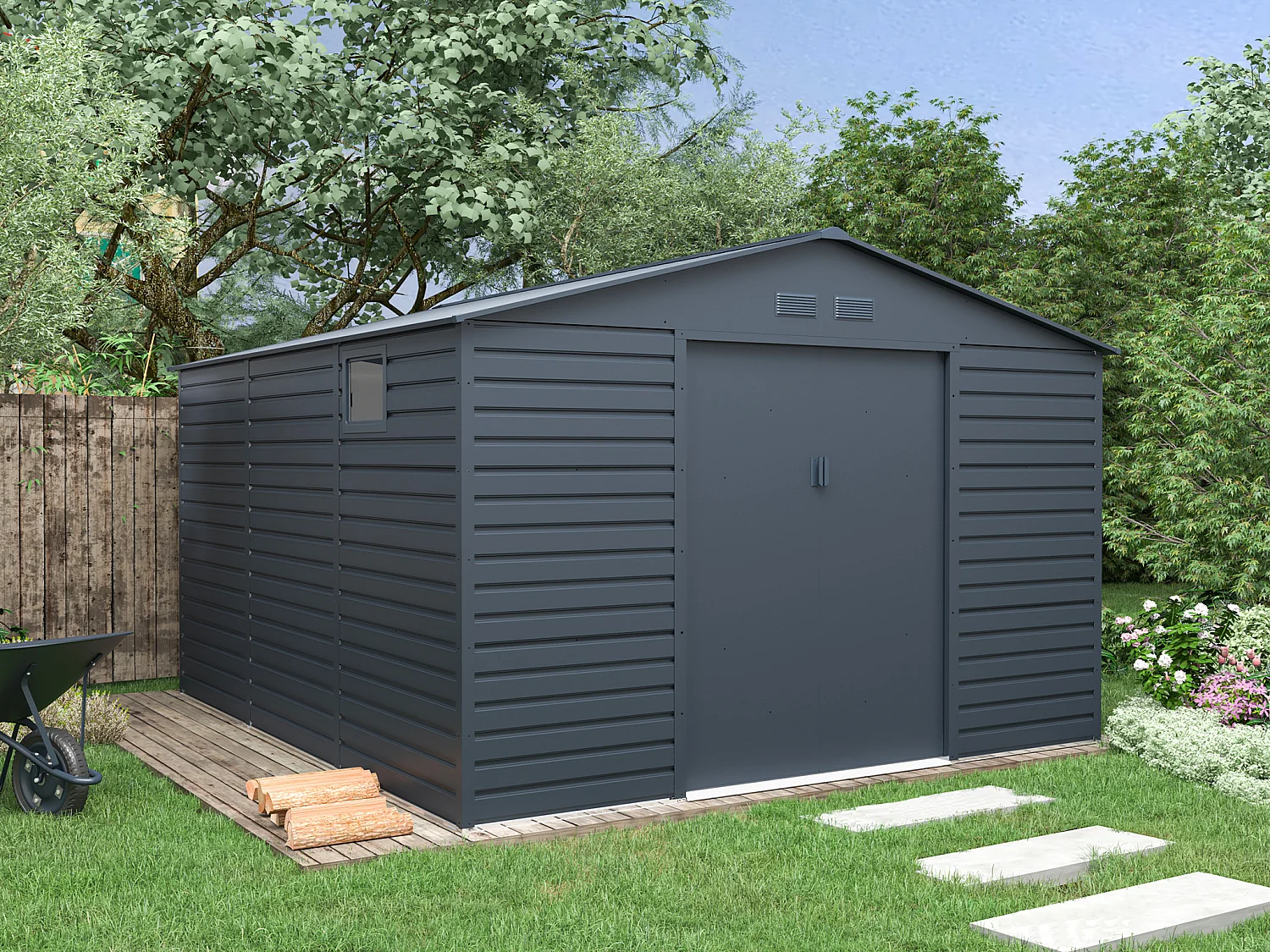 Abri de jardin métal en acier galvanisé - Anthracite - 13,12 m² - ADELMO