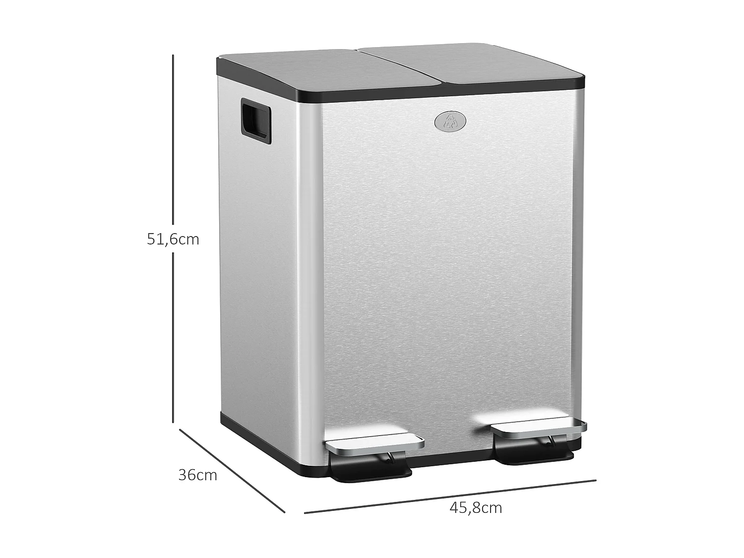 Poubelle manuelle tri selectif 2 bacs capacité totale 20L acier inox. brossé