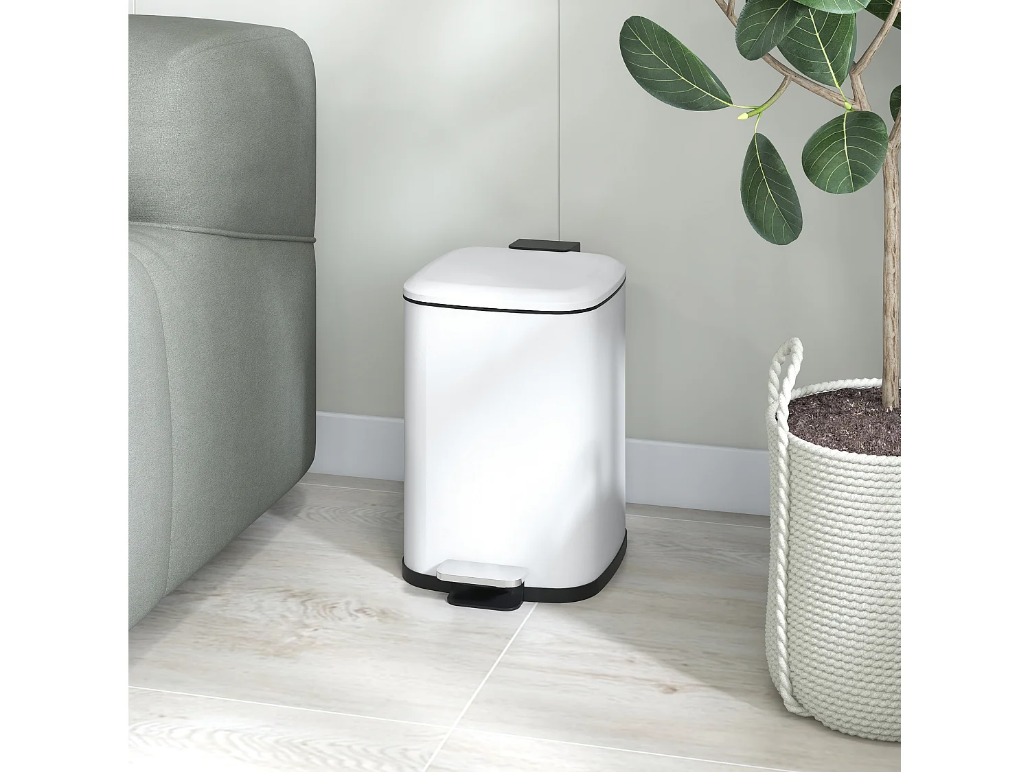 Poubelle de cuisine 12L - poubelle de salle de bain à pédale - seau amovible - métal blanc noir