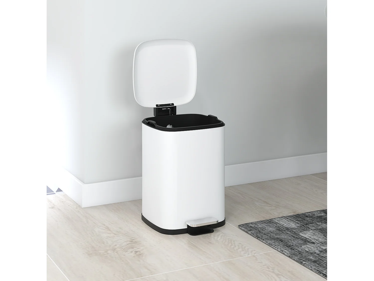 Poubelle de cuisine 12L - poubelle de salle de bain à pédale - seau amovible - métal blanc noir