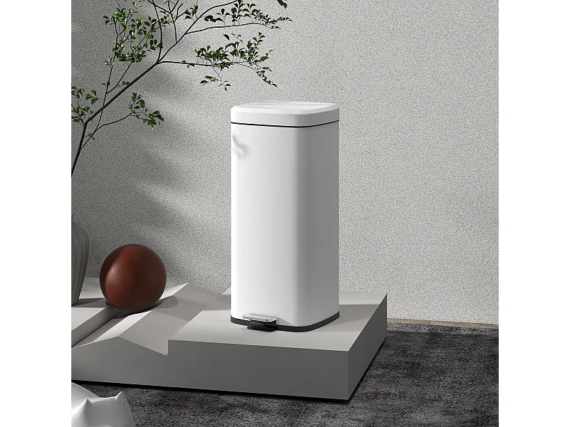 Poubelle de cuisine 30L - poubelle à pédale compartiment seau amovible - acier inox. blanc