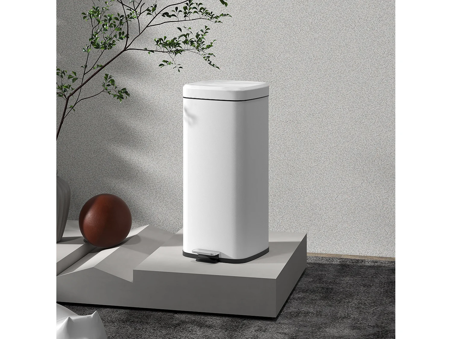 Poubelle de cuisine 30L - poubelle à pédale compartiment seau amovible - acier inox. blanc