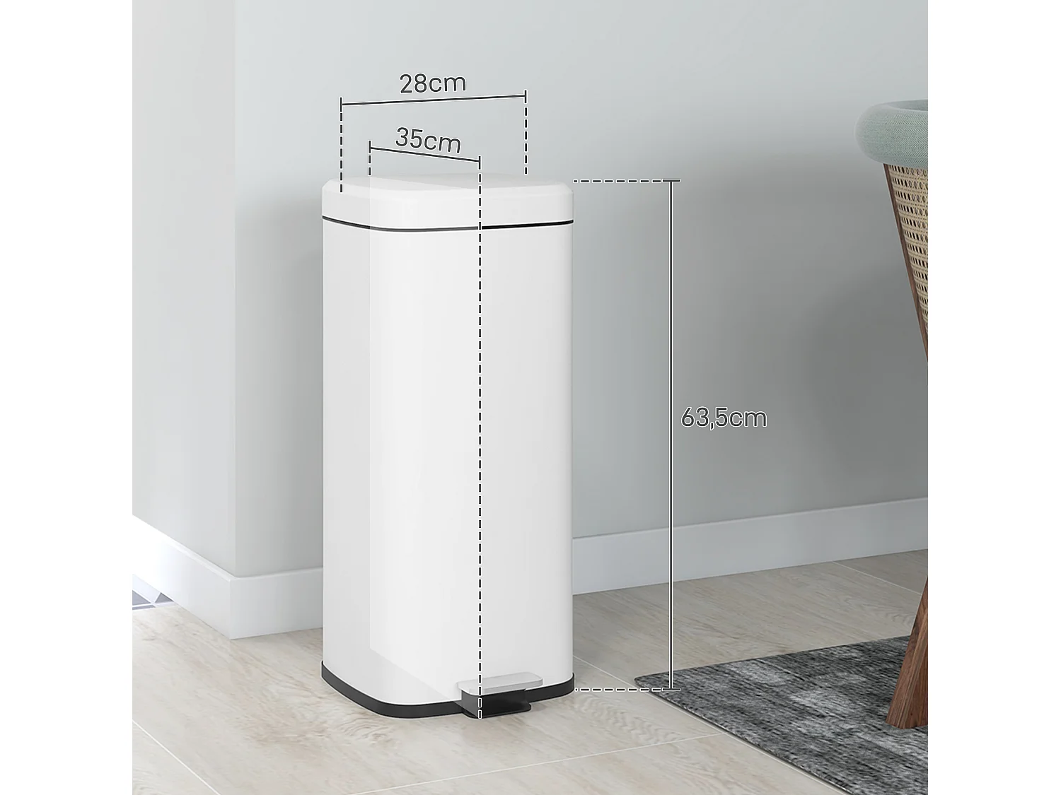 Poubelle de cuisine 30L - poubelle à pédale compartiment seau amovible - acier inox. blanc