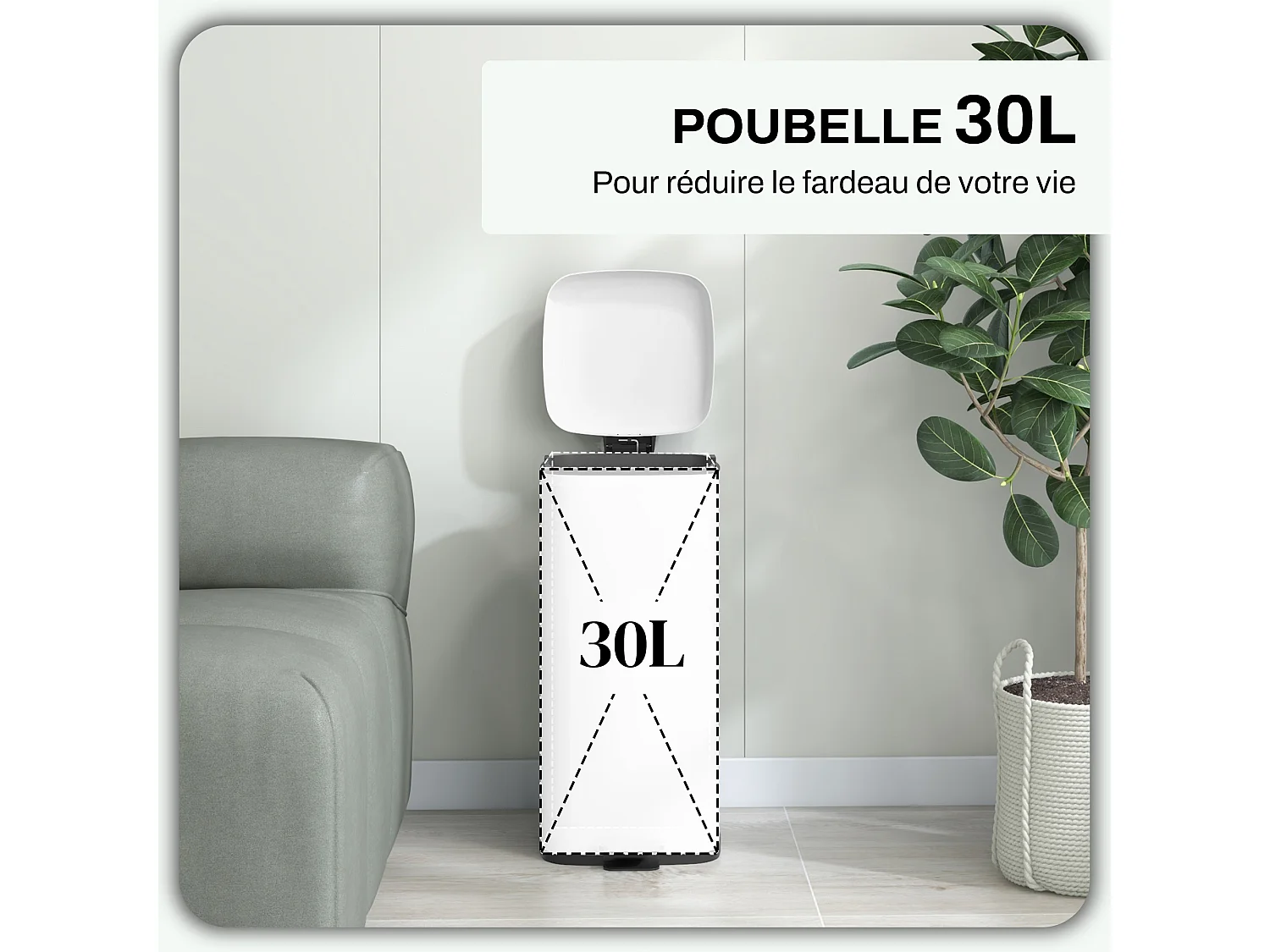 Poubelle de cuisine 30L - poubelle à pédale compartiment seau amovible - acier inox. blanc
