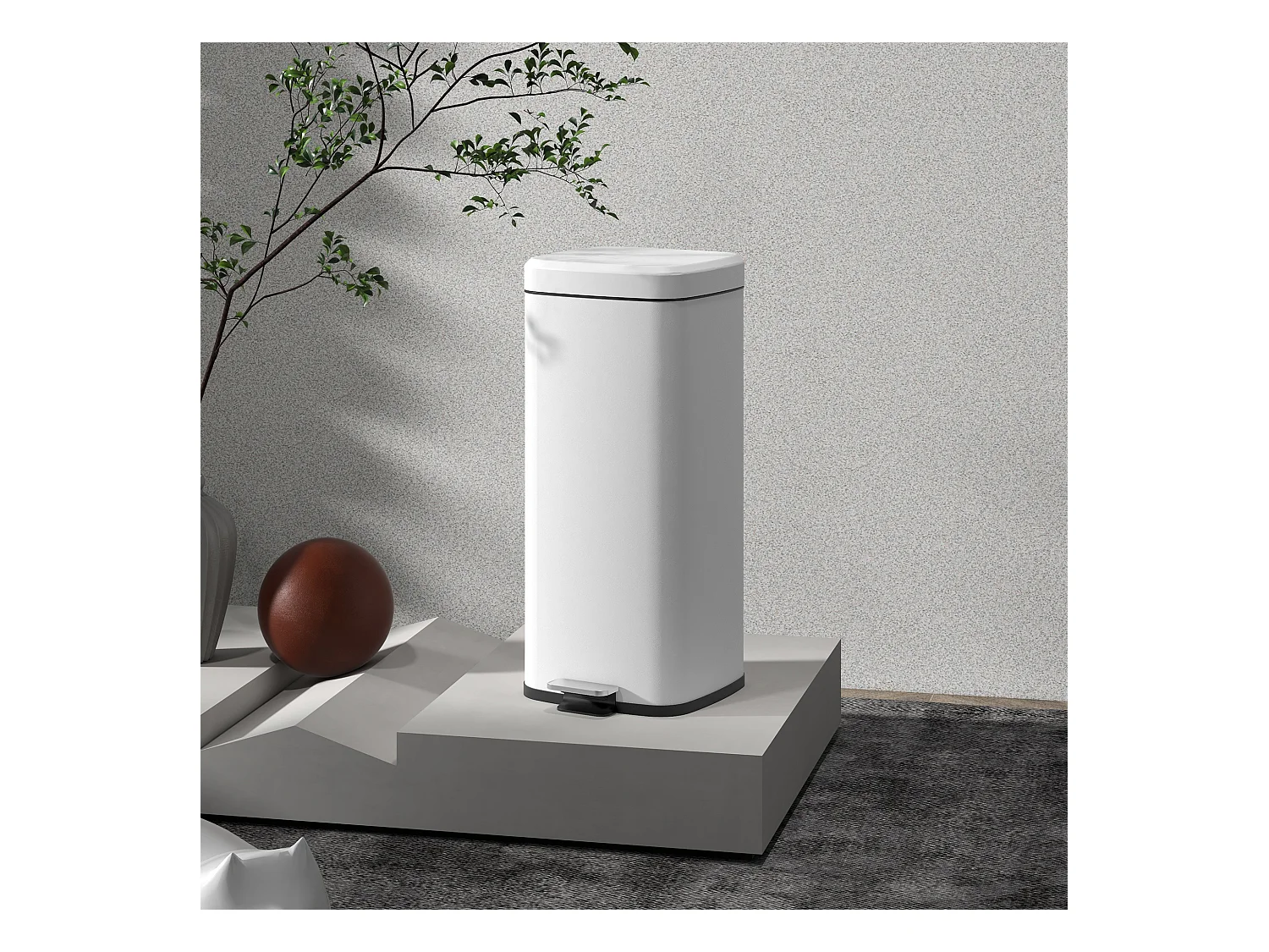 Poubelle de cuisine 30L - poubelle à pédale compartiment seau amovible - acier inox. blanc