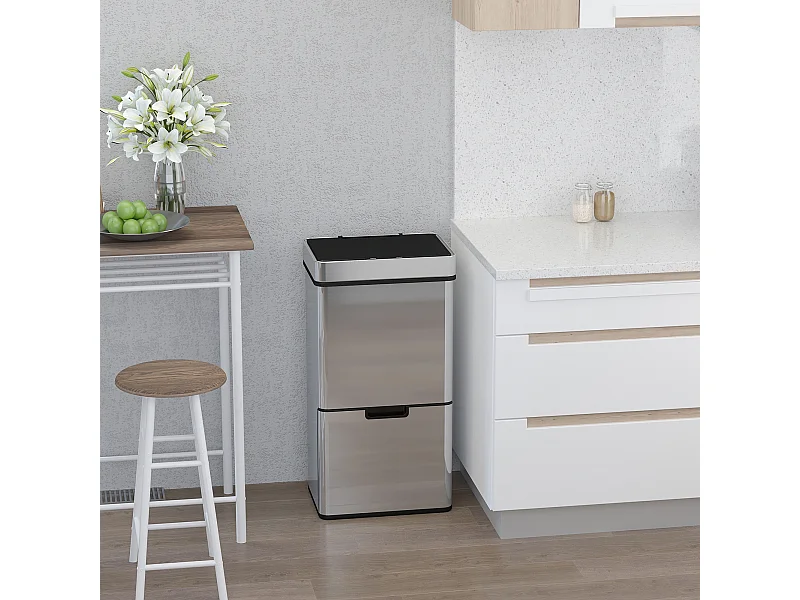 Poubelle automatique détecteur de mouvement poubelle tri selectif 3 bacs capacité totale 72L acier inox. brossé