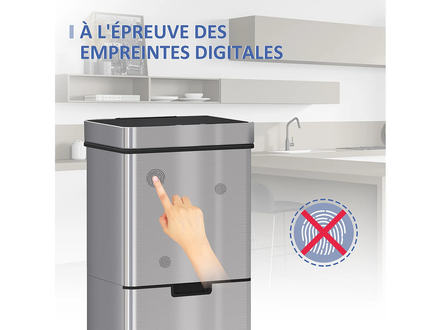 Poubelle automatique détecteur de mouvement poubelle tri selectif 3 bacs capacité totale 72L acier inox. brossé