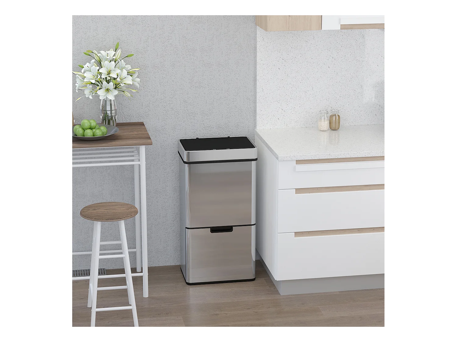 Poubelle automatique détecteur de mouvement poubelle tri selectif 3 bacs capacité totale 72L acier inox. brossé