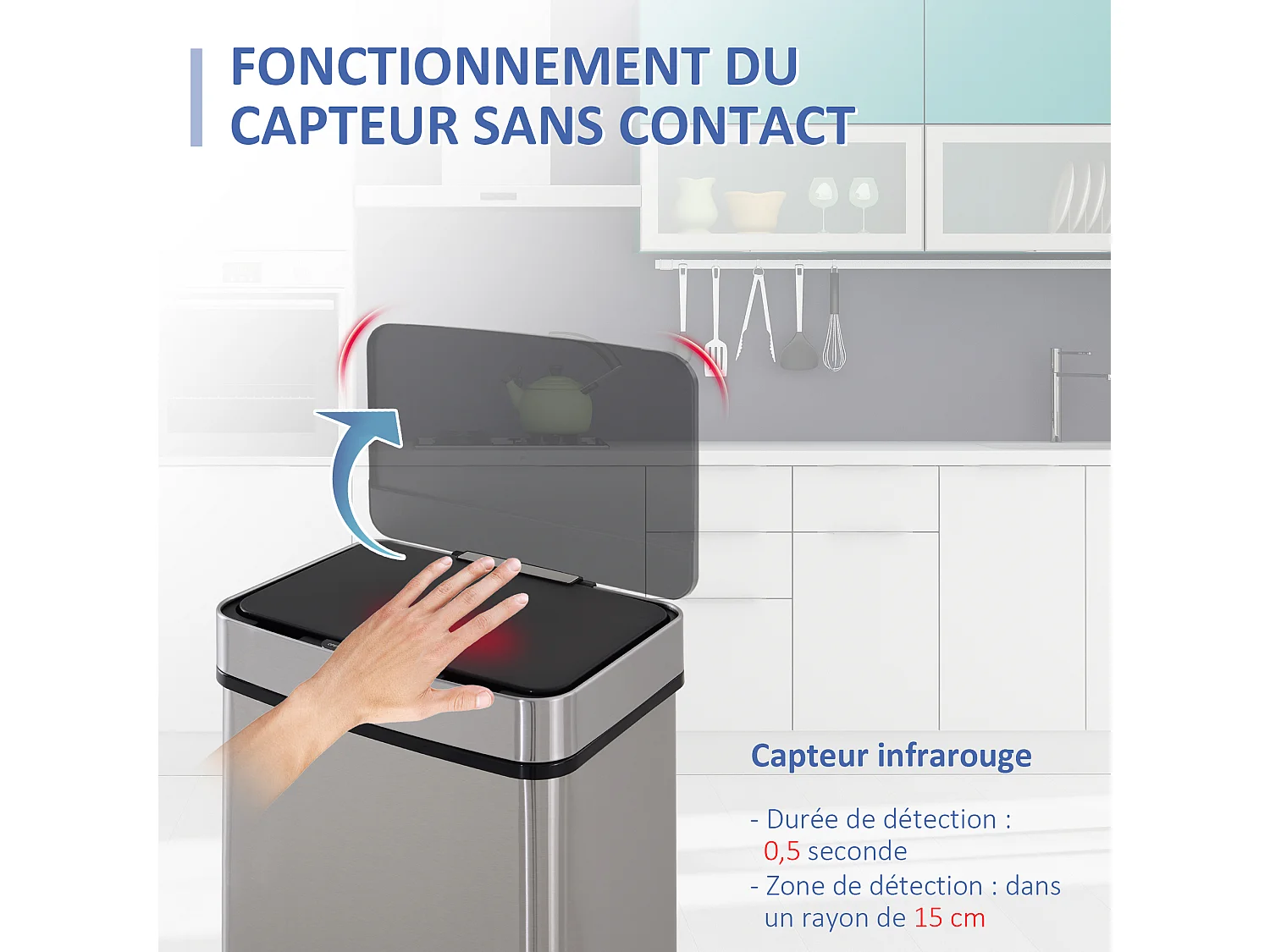 Poubelle automatique détecteur de mouvement poubelle tri selectif 3 bacs capacité totale 72L acier inox. brossé