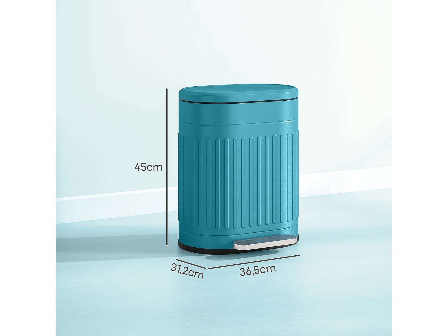 Poubelle à pédale, 20L, ovale, en métal avec couvercle, anti-traces de doigts, seau intérieur amovible, 36,5 x 31,2 x 45 cm, bleu