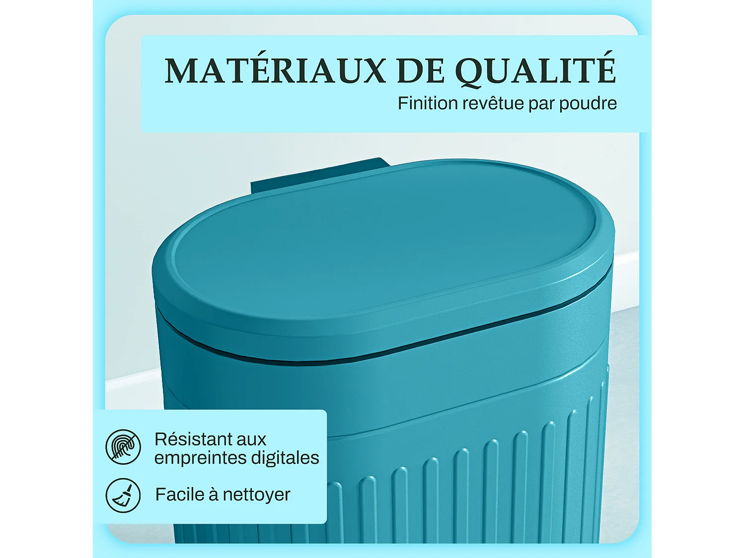 Poubelle à pédale, 20L, ovale, en métal avec couvercle, anti-traces de doigts, seau intérieur amovible, 36,5 x 31,2 x 45 cm, bleu