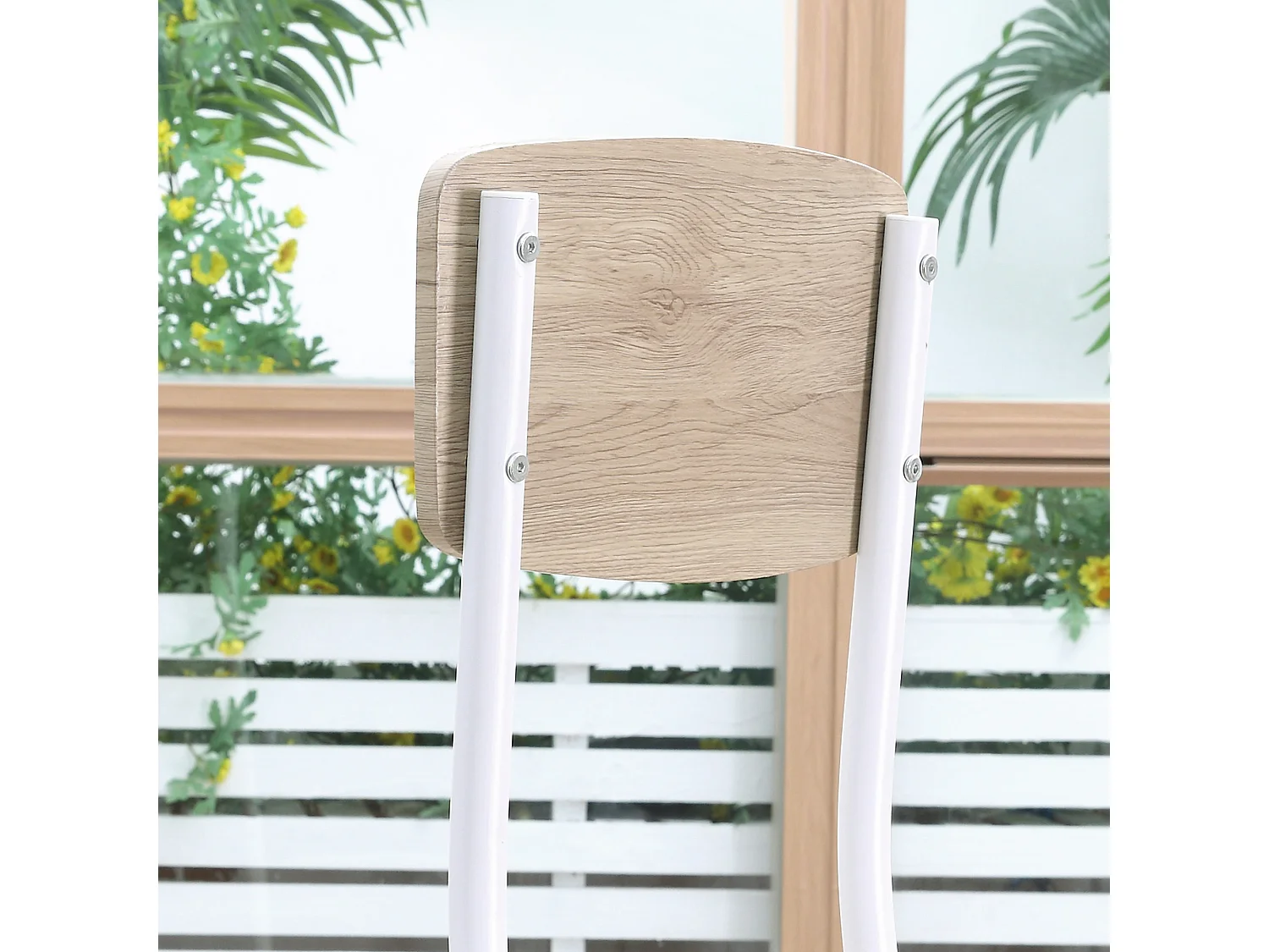 Ensemble table et chaises 3 pièces style nordique piètement effilé acier blanc aspect bois clair