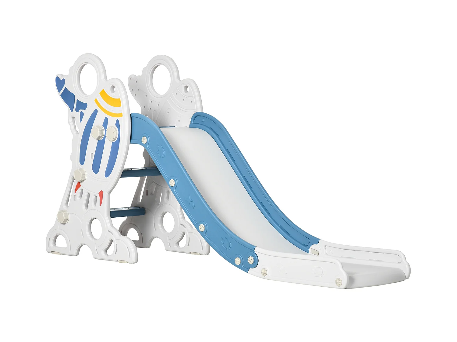 Toboggan enfant 18-36 mois design fusée - usage intérieur - dim. 157L x 46,5l x 80H cm - PE bleu blanc
