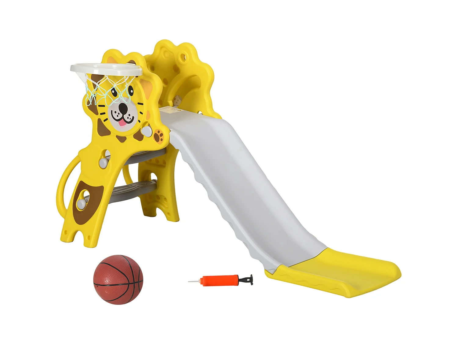 Toboggan enfant 18-36 mois - panier basket, ballon, pompe inclus - HDPE jaune gris