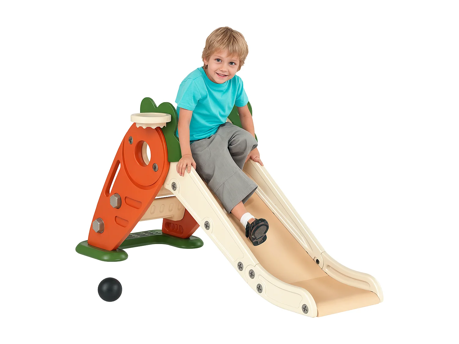Toboggan pliable enfant 12-36 mois - panier basket, balle inclus - usage intérieur extérieur - HDPE orange beige