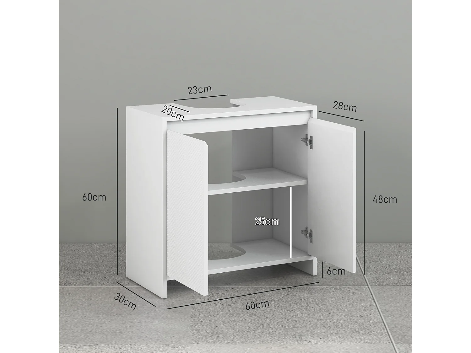 Meuble sous vasque design contemporain 2 portes étagère dim. 60L x 30l x 60H cm blanc