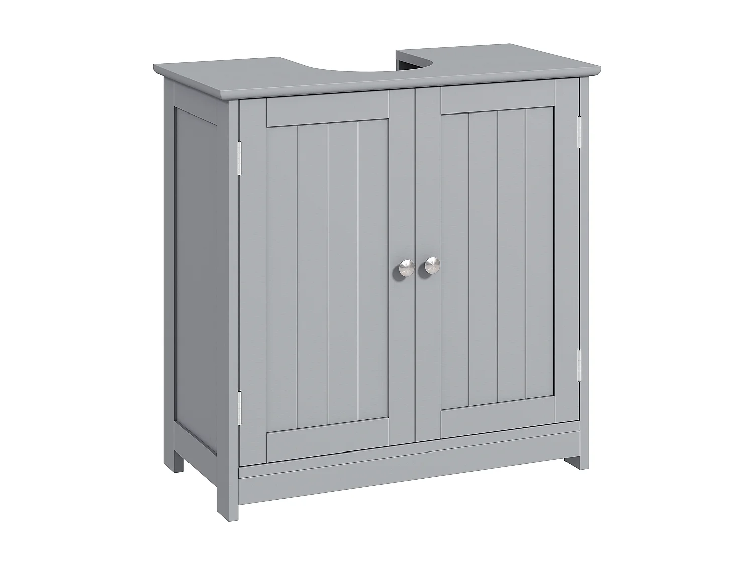 Meuble vasque - meuble sous-vasque - 2 portes rainurées avec étagère réglable - poignées métal chromé - dim. 60L x 30l x 60H cm - MDF gris