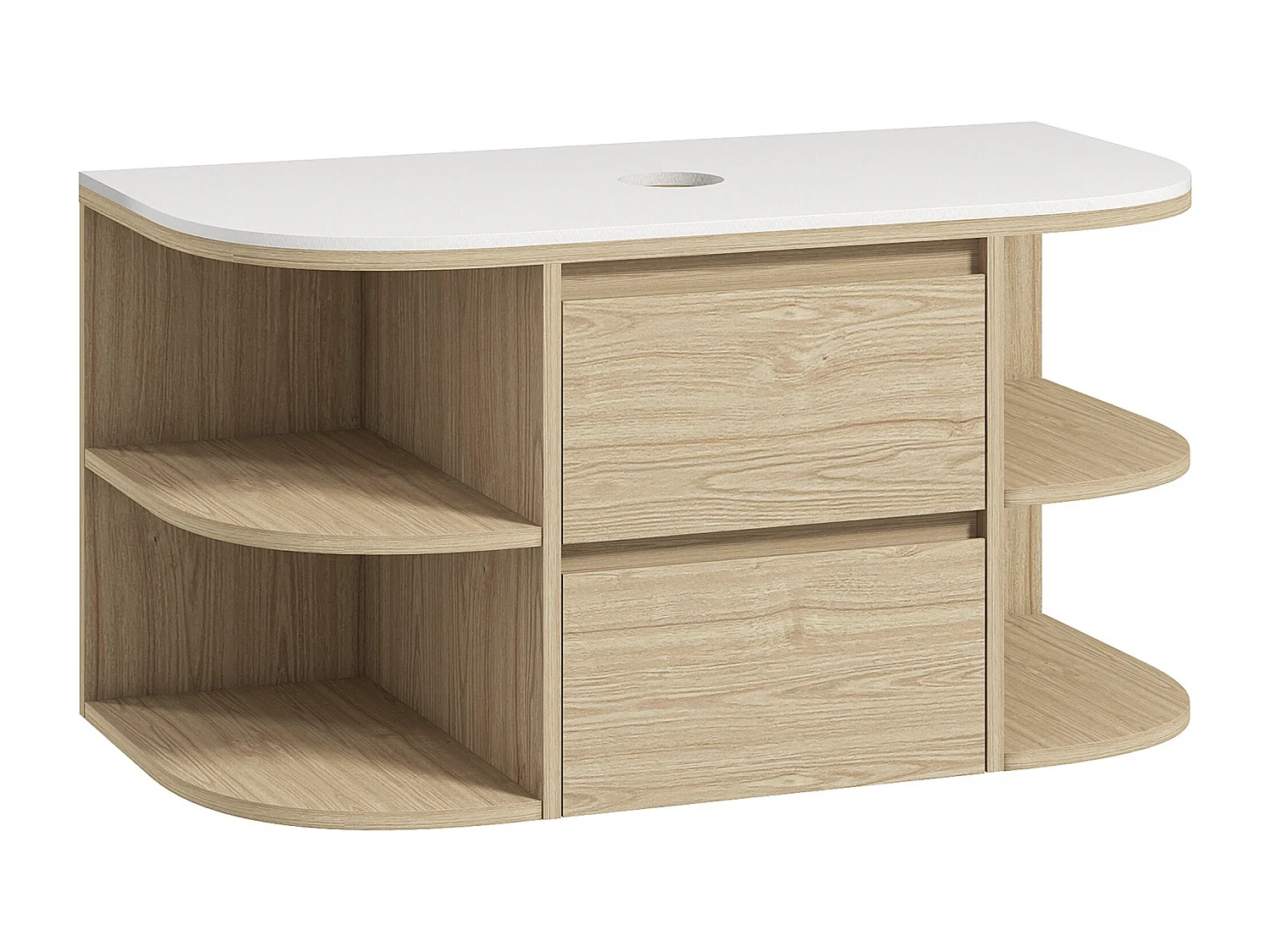 Meuble sous vasque suspendu design tiroirs étagères - dim. 90L x 45P x 46H cm - effet bois clair