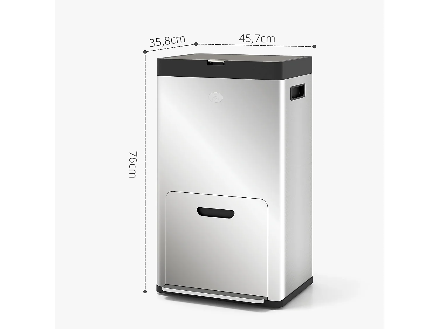 Poubelle de cuisine 2 x 18L + 20L - poubelle à pédale 3 compartiments seaux amovibles filtre anti-odeur - acier inox. brossé