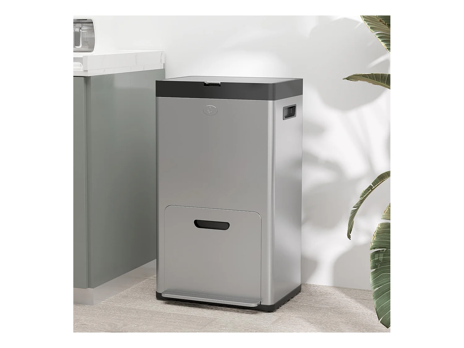 Poubelle de cuisine 2 x 18L + 20L - poubelle à pédale 3 compartiments seaux amovibles filtre anti-odeur - acier inox. brossé