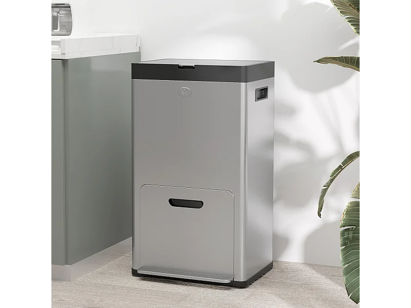 Poubelle de cuisine 2 x 18L + 20L - poubelle à pédale 3 compartiments seaux amovibles filtre anti-odeur - acier inox. brossé