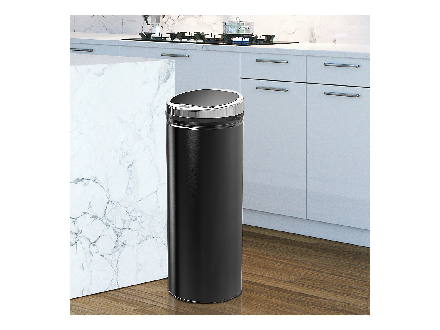 Poubelle automatique détecteur de mouvement 50L bac amovible acier inox. noir