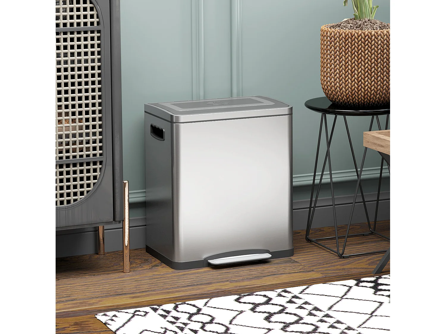 Poubelle de cuisine 2 x 15L - poubelle à pédale 2 compartiments seaux amovibles - acier inox. brossé