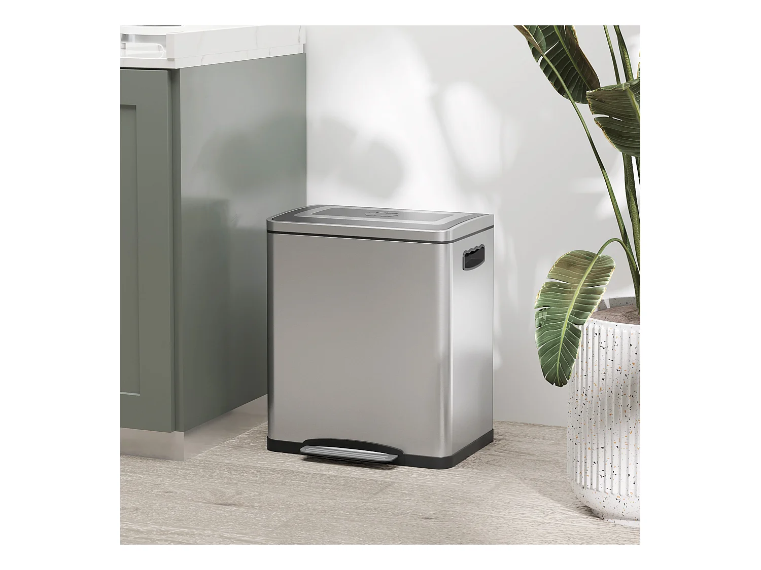 Poubelle de cuisine 2 x 15L - poubelle à pédale 2 compartiments seaux amovibles - acier inox. brossé