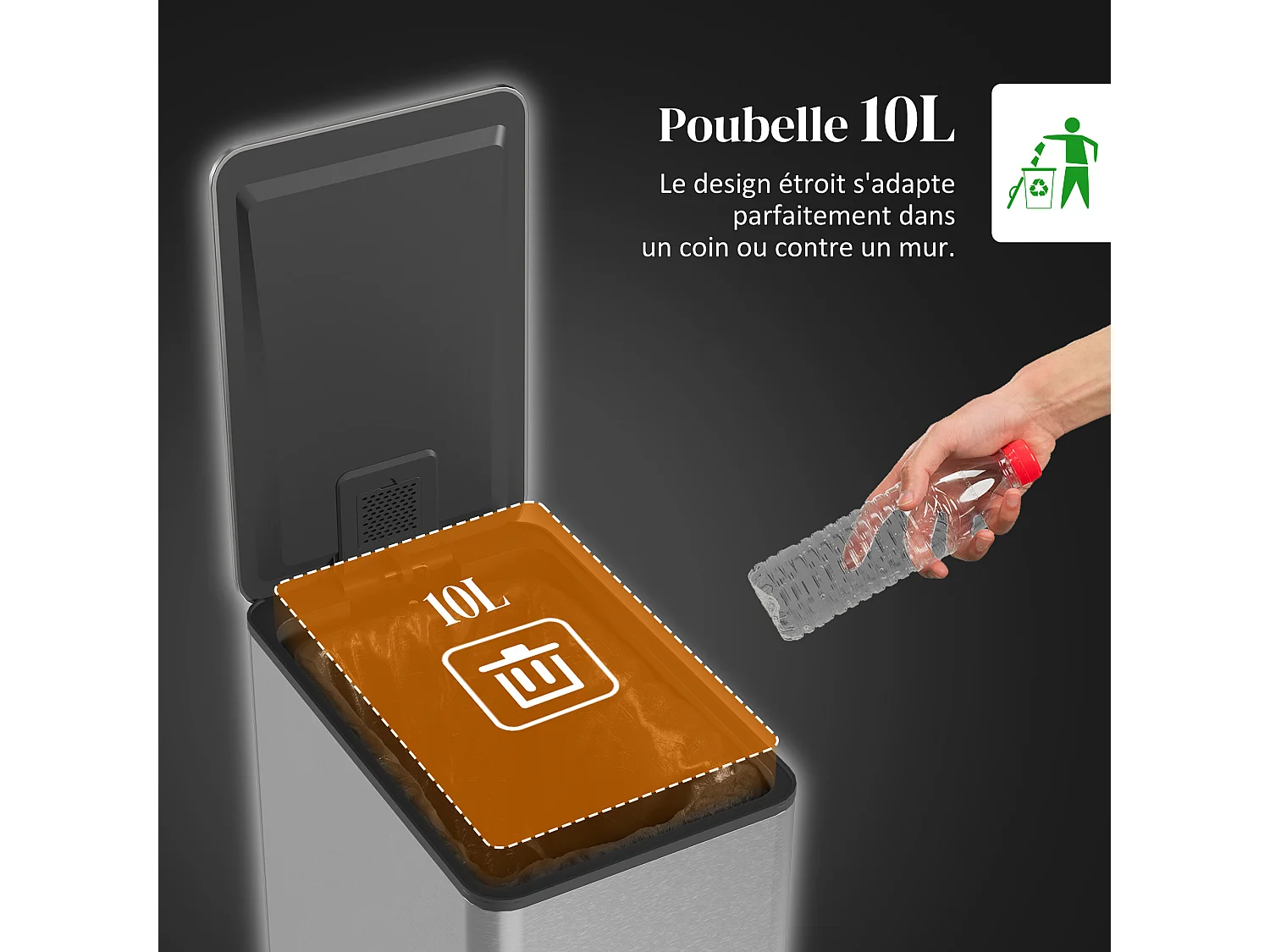 Poubelle de cuisine 10L - poubelle à pédale compartiment seau amovible - acier inox.